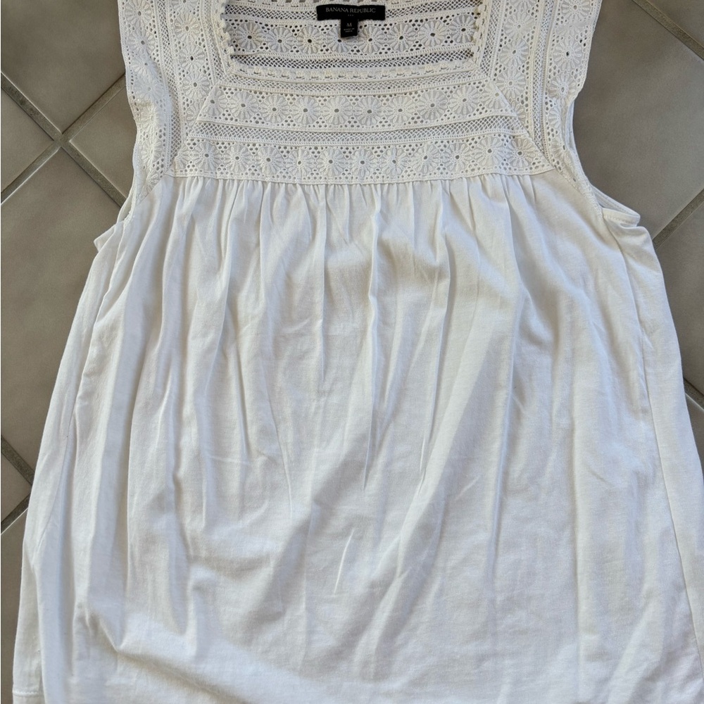Banana Republic White Crochet Yoke Tank Top